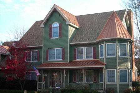 
Copper roof with green siding
